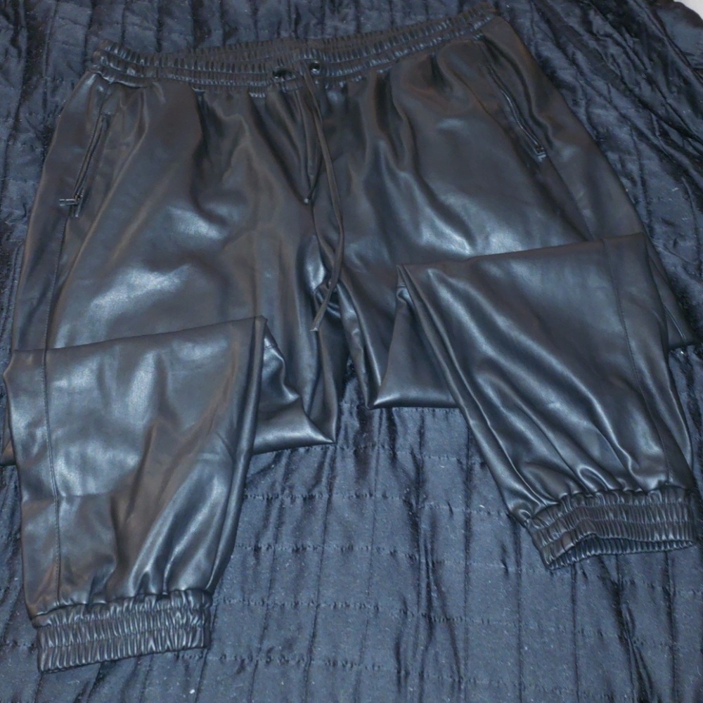Black Leather joggers